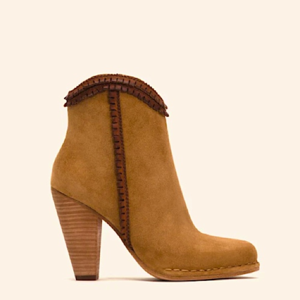 RARE Frye Madeline Trim Fringe Suede Ankle Bootie - Picture 2 of 15